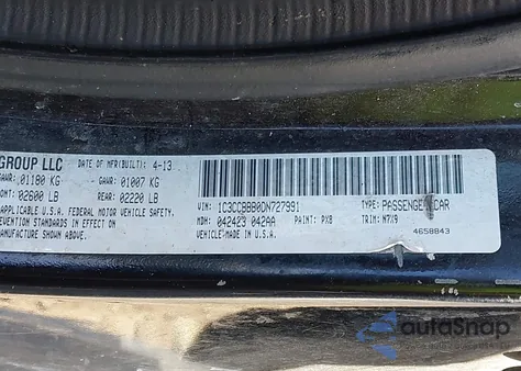 2013 Chrysler 200 Touring из США, поврежденный, VIN 1C3CCBBB0DN727991